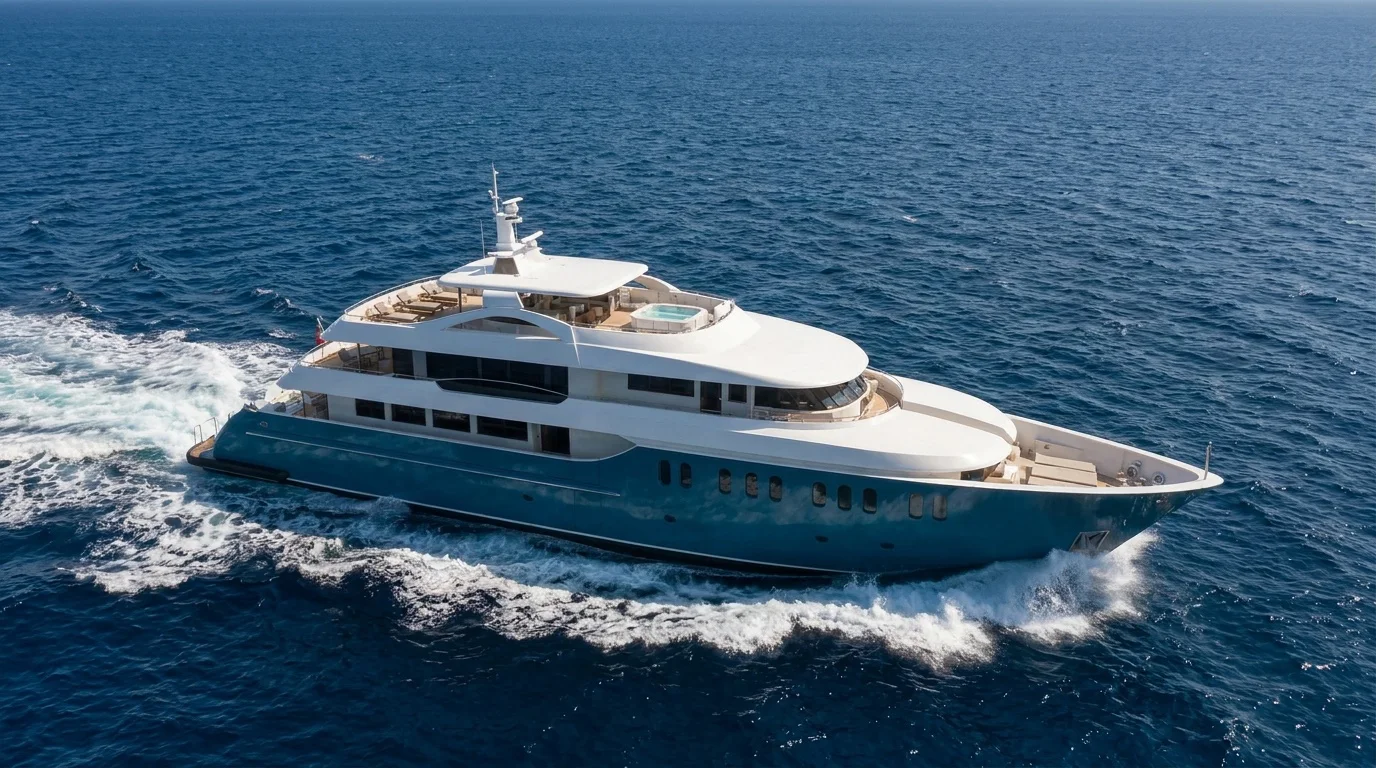 Leira Maldives cruising through deep blue water from above